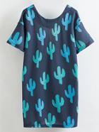 Romwe Cactus Print V Back Dress