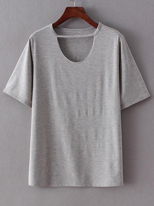 Romwe Cut Out Neck Short Sleeve T-shirt