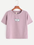 Romwe Pink Glasses Print T-shirt
