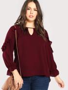 Romwe Ruffle Accent Keyhole Neck Top