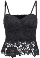 Romwe Black Spaghetti Strap Floral Crochet Lace Cami Top