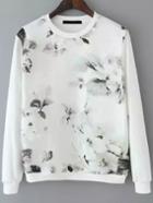 Romwe Flower Print White Sweatshirt