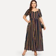 Romwe Plus Button Through Striped Dress