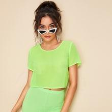 Romwe Neon Lime Semi Sheer Crop Top