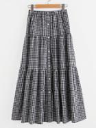 Romwe Button Up Tiered Checkered Skirt