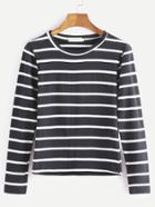 Romwe Black Striped Long Sleeve T-shirt