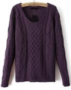 Romwe Diamond Patterned Knit Purple Sweater