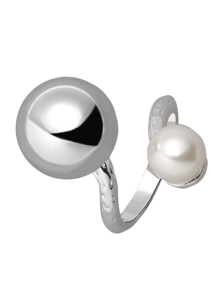 Romwe Sliver Plated Ball Faux Pearl Wrap Ring