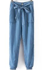 Romwe With Belt Pockets Denim Beam Port Pant