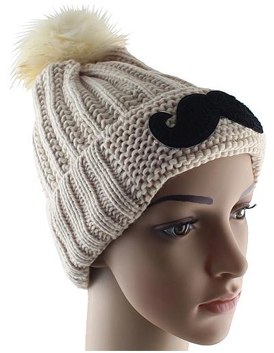 Romwe White Twisted Ball Moustache Knit Hat