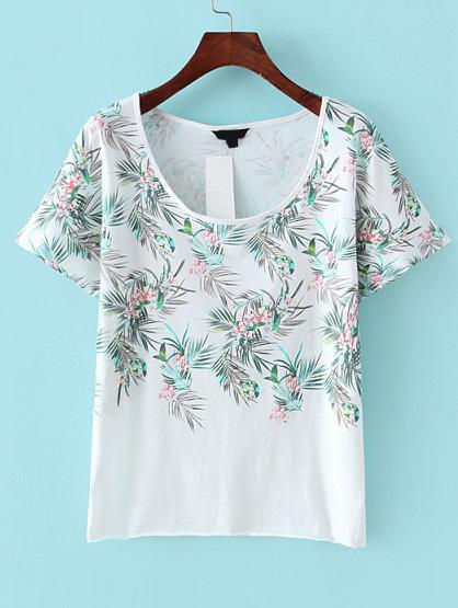 Romwe Bat Sleeve Florals T-shirt