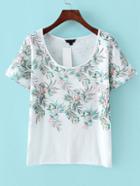 Romwe Bat Sleeve Florals T-shirt