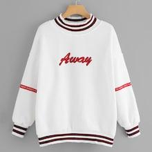 Romwe Striped Letter Print Drop Shoulder Sweatshirt