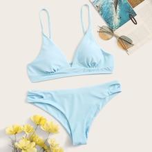 Romwe Ruched Top With Cut Out Side Bikini Set