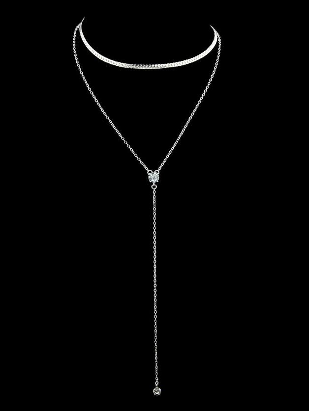 Romwe Silver Rhinestone Pendant Multi-layer Necklace