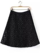Romwe High Waist Embroidered Flare Black Skirt