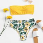 Romwe Floral Print Bandeau Bikini Set
