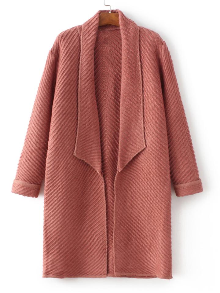 Romwe Shawl Collar Ribbed Longline Sweater Coat