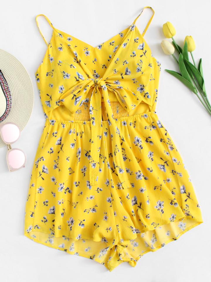 Romwe Cut Out Front Zip Up Back Romper