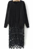 Romwe Contrast Lace Cable Knit Black Dress