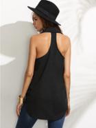 Romwe Black Hidden Placket Racerback Blouse