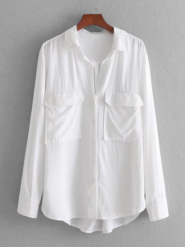 Romwe Front Pocket Dolphin Hem Blouse