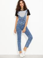 Romwe Blue Bleach Wash Zipper Front Overall Jeans