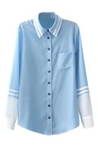 Romwe Color Block Light-blue Shirt
