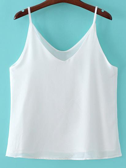Romwe White Chiffon Spaghetti Strap Tank Top