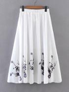 Romwe Elastic Waist Floral Pleated Skirt