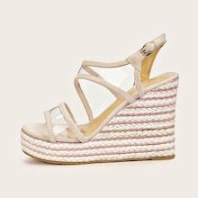 Romwe Transparent Open Toe Slingback Wedges