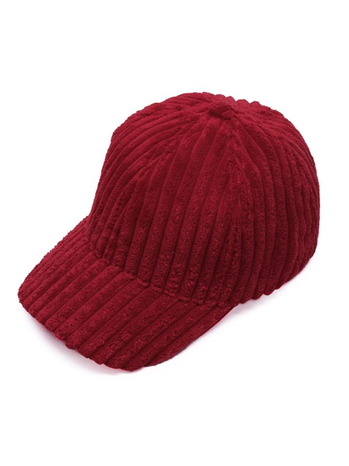 Romwe Red Ribbed Velvet Warm Baseball Cap