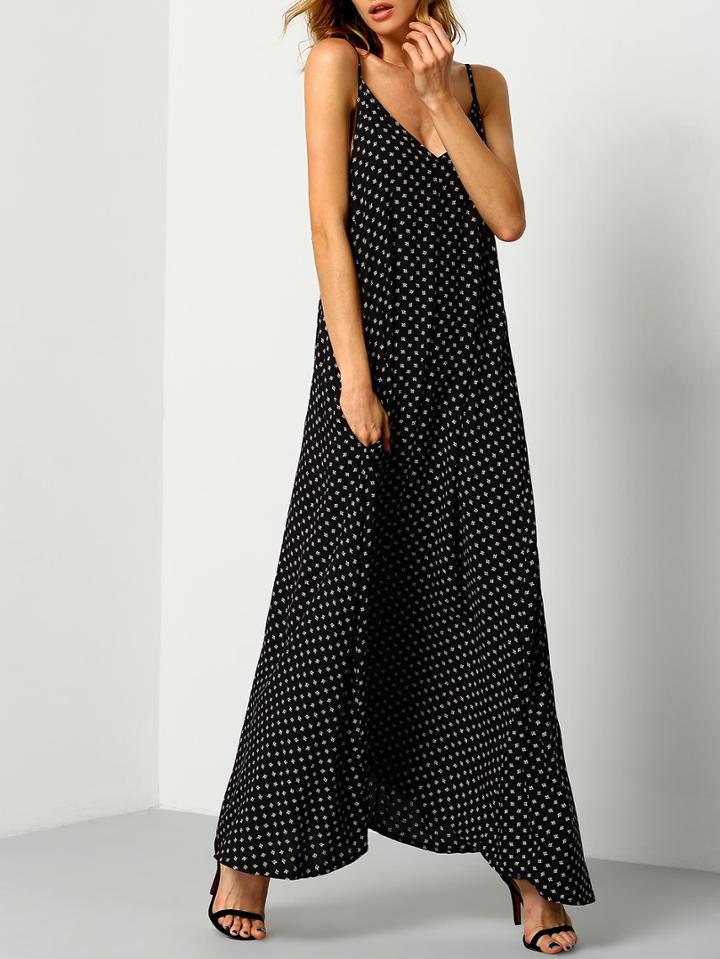 Romwe Printed Backless Maxi Cami Dress