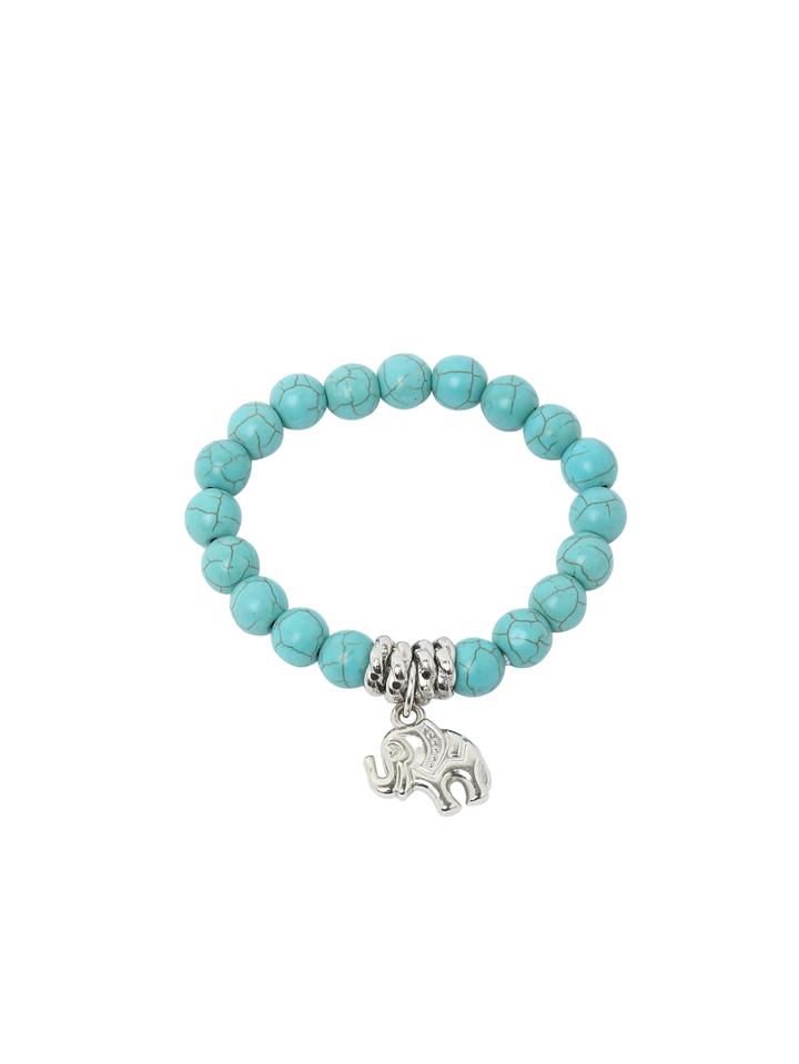 Romwe Turquoise Beads Silver Plated Elephant Bracelet