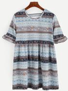 Romwe Multicolor Tribal Print Ruffle Dress