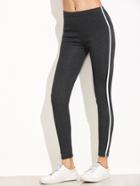 Romwe Dark Grey Striped Side Leggings