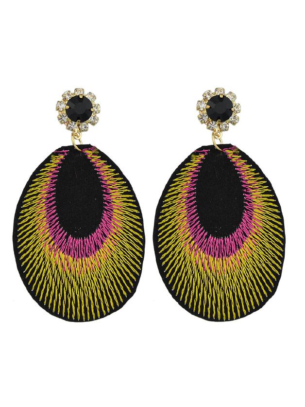 Romwe Hotpink Ethnic Folk Fabric Oval Earrings