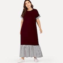Romwe Plus Striped Panel Ruffle Hem Dress