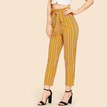 Romwe Self Tie Vertical-striped Pants