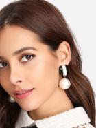 Romwe Faux Pearl Detail Contrast Stud Earrings