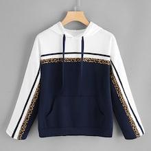 Romwe Contrast Leopard Print Drawstring Hoodie