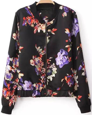 Romwe Floral Print Crop Jacket