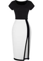 Romwe Split Slim Black And White Dress