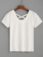 Romwe White Criss Cross T-shirt