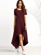 Romwe Burgundy Short Sleeve High Low Dress