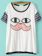 Romwe With Sequined Moustache Pattern White T-shirt