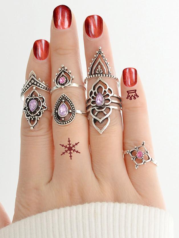Romwe Vintage Purple Crystal Ring Set