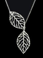 Romwe Silver Leaf Chain Necklace