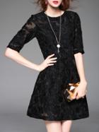 Romwe Black Organza Jacquard A-line Dress