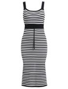 Romwe Spaghetti Strap Drawstring Striped Slim Black Dress